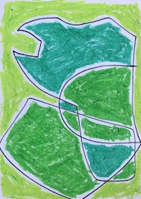a drawing of a green and blue piece of paper