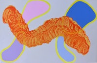 a painting of an orange, blue, and yellow worm