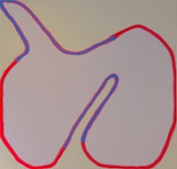 a painting with red and blue lines on a white background