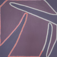 a painting with red and orange lines on a purple background