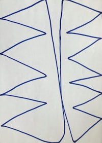 a drawing with blue lines on a white sheet of paper