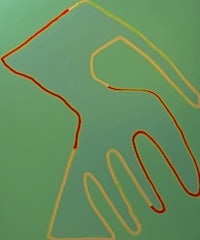 a painting of a hand on a green background