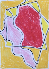 a drawing of a red, yellow, and pink square