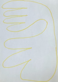 a drawing of a hand with yellow lines on it