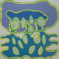 a painting with blue, yellow, and green colors