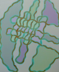 a painting with green, blue, and purple lines