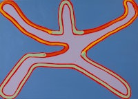 a painting with a red, orange, and green star
